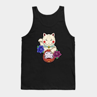Cute Cat Luck Japanese Daruma Tank Top